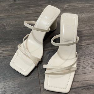 White Zara Heeled Leather Square Toe Sandal